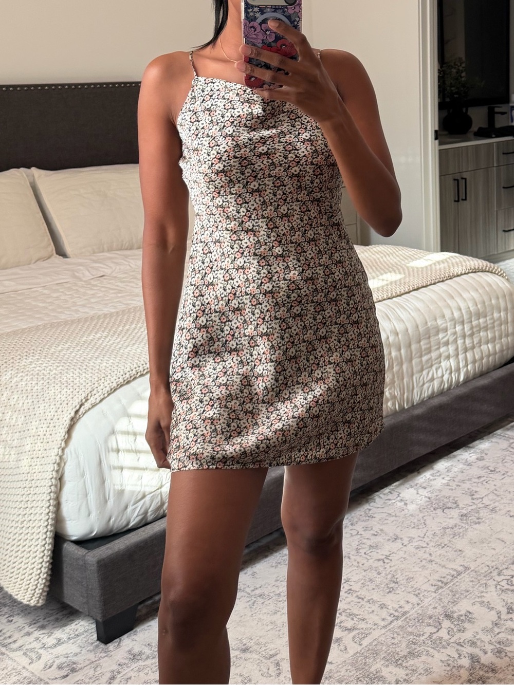 Abercrombie & Fitch Cream Floral Slip Mini Dress with Pink Accents